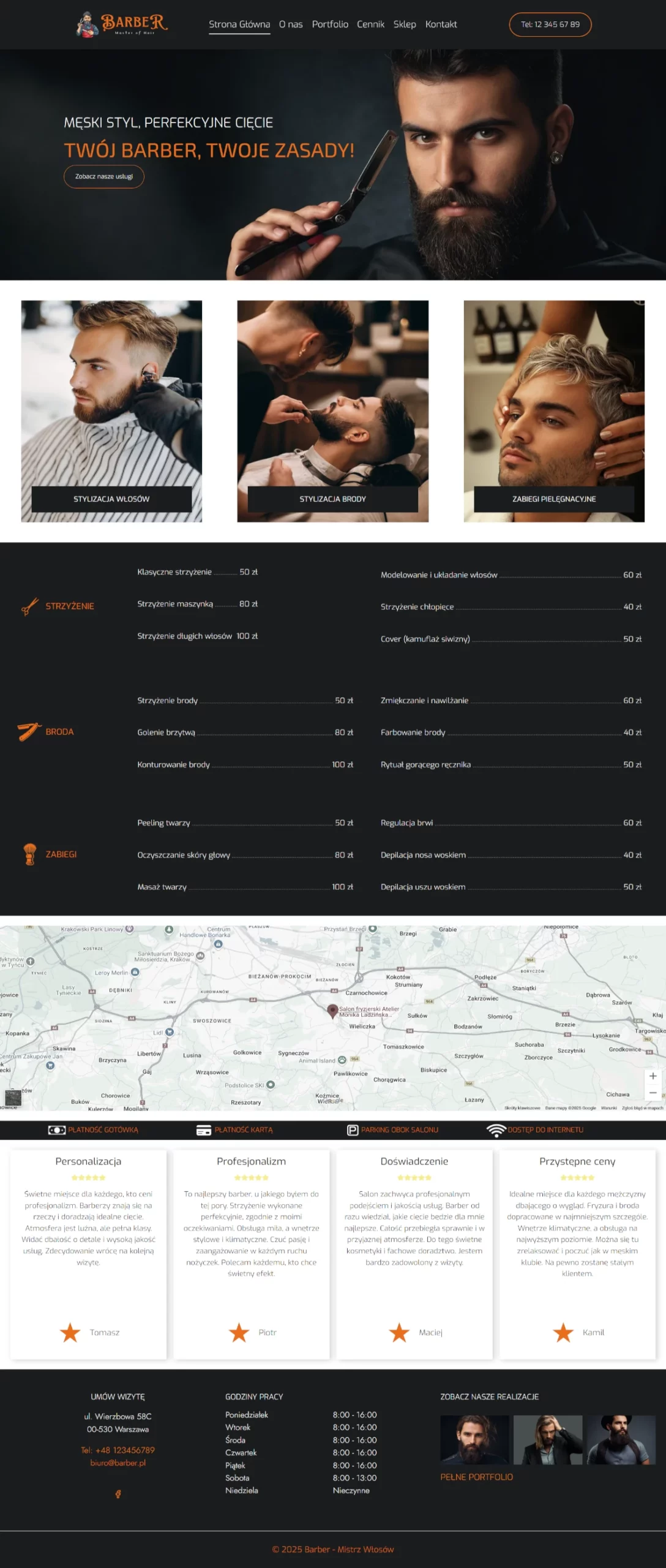 strona internetowa dla salonu barberskiego